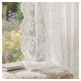 Anmao Vintage Lace Curtains 54 Inches Long 2 Panels Set, Romantic Elegant Light Filtering Semi Sheer Floral Thick Lacy Curtain Drapes for Living Room and Bedroom, Each Panel 55W x 54L, Beige Plum