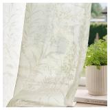 Anmao Cream Semi Sheer Light Filtering Short Curtains 45 Inches Long 2 Panels, Leaf Pattern Drapes for Living Room Bedroom, Rod Pocket Sheer Window Treatments with Floral Design, 52x45 Inch, Ivory