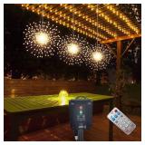 PXBNIUYA 3 Pack 600 LED Solar Starburst Sphere Lights Remote Control,LED Firework Light 8 Modes Dimmable Waterproof Hanging Fairy Light, Copper Wire Lights for Patio Parties Christmas (Warm White)
