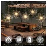 PXBNIUYA 3 Pack 600 LED Solar Starburst Sphere Lights Remote Control,LED Firework Light 8 Modes Dimmable Waterproof Hanging Fairy Light, Copper Wire Lights for Patio Parties Christmas (Warm White)