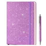 Purple Glitter Notebook, 8.4\"x 5.7\", 200 Lined Pages, No-Shed Sparkle Journal for Girls & Women, A5 Hardcover Diary for Writing, Birthday Gift for Teen Kids, Trendy Stuff for 6 8 9 10 11 12 Year Old