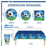 141Pcs Soccer Birthday Party Decorations Disposable Football Birthday Plates and Napkins, Tablecloth, Cutlery, Cups Sets Supplies Baby Shower Supplies Soccer Party Decorations