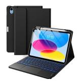 Harvopu Compatible for iPad 11th 10th Generation Case with Keyboard, Folio Cover with Pencil Holder, Multi-Touch Trackpad, 7 Color Backlit, Detachable Keyboard for iPad (A16) 11th/10th Gen (Black)