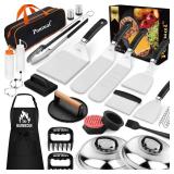 Pontual 31PCS Griddle Accessories Kit for Blackstone, Flat Top Hibachi Grill Spatula Set with 2 Melting Domes, Burger Press, Patty Maker and Apron, Professional Teppanyaki Tools Gifts for Outdoor BBQ