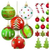 Feivando 46 Pcs Christmas Ball Ornaments for Tree Xmas Glittering Hanging Balls Red Green Plastic Baubles for Holiday Home Indoor Outdoor Party Decor