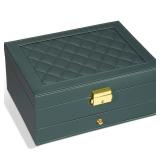 GUOER Jewelry Box for Women Girl Wife - Large PU Leather Jewelry Organizer Storage Case with Two Layers Display for Earrings Bracelets Rings Watches (Hunter Green)