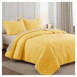 Whale Flotilla Soft Queen Quilt Bedding Set for All Seasons, Vintage Damask Ultrasonic Full Size Quilts Set, Lightweight Reversible Bedspread, Coverlet, Bed Cover with 2 Pillow Shams, Yellow