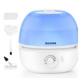 BOXING 3L Cool Mist Humidifier, Ultra Quiet 20dB for Bedroom, Baby & Office, Top Fill Air Humidifier for Home Office & Indoor Plants, 30H Runtime, Essential Oil Tray, Night Light, BPA-Free, White