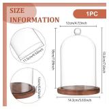 BENECREAT 7x4.5 Inch Glass Dome Cloche with Wooden Base, Rustic Bell Jar Display Clear Glass Bell Cloche for Plants, Fairy Lights or Table Decor