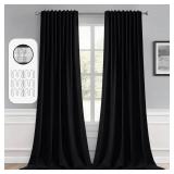 MIULEE 2 Panels Back Tab Blackout Curtains 96 Inch Long for Living Room Bedroom, Halloween Black Rod Pocket/Pinch Pleated Thermal Insulated Room Darkening Light Blocking Floor to Ceiling Curtain/Drape