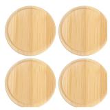 uxcell 4Pcs Bamboo Cup Lid 3.19 Inch, Wooden Cup Cover Coffee Mug Cover Tea Glass Drink Cup Lid, Reusable Wooden Round Cup Lid for Keeping Warm