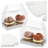 Handepo 25 Pcs Clear Gable Boxes Clear Favor Bakery Gift Boxes Treats with Cardboard and Handles for Cookie Pastry Cupcake Dessert Wedding Party, 6.3 x 3.6 x 3.6