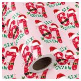 WRAPAHOLIC Funny 67 Christmas Wrapping Paper Roll - Mini Roll - 17 Inch x 16.5 Feet - Pink 67 Meme Christmas Wrapping Paper Six Seven and Santa Hat Design for Holiday, Teenage, Best Friend