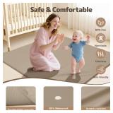 HARBOLLE Baby Play Mat 47x47 Inches, Extra Thick 1.2\" Foam Floor Mat for Tummy Time & Crawling, Waterproof Non-Slip Faux Leather Playpen Mat for Infants Toddlers, Indoor Outdoor Gym Activity, Brown