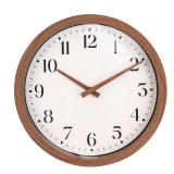 Topkey 12 Inch Silent Wall Clock with Wooden Hour and Minute Hands - Round Wood-Like Frame & White Dial for Home Office Kitchen Decor - Wooden Brown