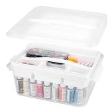 CraftGenes Craft Storage Box with Removable Tray, 20 QT Clear Plastic Organizer with Lids, White Playdoh Storage Containers for Crafts Supplies, Tools, Puzzles