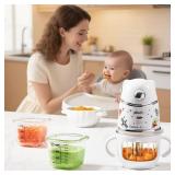 Baby blender food maker, PLODON 15-in-1 baby food processor set, suitable for vegetables, fruits and meat, compatible with stage-based recipes, separator, silicone spoon, scraper, (silver)