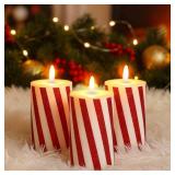 Baquler 3 Pcs Christmas Flameless Candles Candy Cane LED Pillar Candle Peppermint Glitter Stripe Red and White Battery Operated Candlestick for Xmas Party Holiday Table Centerpiece Home Decoration