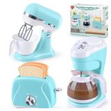 Kitchen Appliances Toys, Kids Play Kitchen Accessories Set, Pretend Kitchen Toys for Kids Ages 4-8, Coffee Maker, Mixer, Toaster with Realistic Lights & Sounds, Gift for Girls Ages 3+