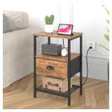 sthmec Nightstands Set of 2, Night Stands with Charging Station and Fabric Drawer, Bedside Tables with Drawers, 2- Tier Side Table with Open Shelf, Nightstands with Charging Station,Rustic Brown