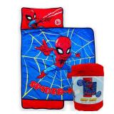 Jay Franco Kids Nap Mat with Embedded Pillow & Blanket â Soft 46\"x20\"Microfiber Sleeping Bag with Name Tag & Handle for School, Travel, Sleepover, Blue - Spiderman