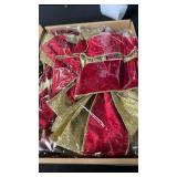 FineCheer 6 Pcs Large Christmas Bows, 10\" x 20\" Velvet Glitter Christmas Bow for Wreath Tree Topper Ornament Bow for Xmas Home Indoor Outdoor Front Door(Red, Gold)