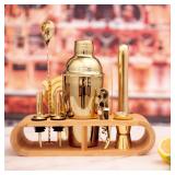JNWINOG 12Pcs-Cocktail Shaker Set Stainless Steel Bartending Kit 18.6oz Cocktail Bar Set Cocktail Mix Drink Making Kit Professional Bar and Home Drink Bar Tools for Bartender(Gold, 12Pcs)