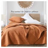 HORIMOTE HOME Quilt Set Queen Size Burnt Orange, Classic Geometric Spots Stitched Pattern, Pre-Washed Microfiber Chic Rustic Look, Ultra Soft Lightweight Quilted Bedspread for All Season, 3 Pieces