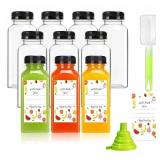 Sonfon Plastic Juice Bottles with Caps 10pcs 12oz, Reusable Juice Containers with Tamper Proof Lids Black, Clear Bottles for Juicing, Milk, Smoothie Bottle, Drinking with 10Pcs Labels & Bottle Brush