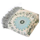 Snycler Boho Throw Blanket for Bed - 100% Cotton Ultra Soft Rustic Quilt - Blue Boho Floral Printed Farmhouse Decor Bed Blankets, 80\"Ã90\" All Season Rustic Throw for Sofa Couch Chair