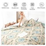 Snycler Boho Throw Blanket for Bed - 100% Cotton Ultra Soft Rustic Quilt - Blue Boho Floral Printed Farmhouse Decor Bed Blankets, 80\"Ã90\" All Season Rustic Throw for Sofa Couch Chair