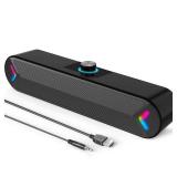 LENRUE Computer Speakers,PC Speakers for Desktop,Wired USB-Powered Sound-bar for Computer with 10W Stereo Sound and Colorful Light,Plug-n-Play (A39PRO /Black)