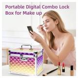 Medication Combination Lock Boxes with Code for Personal Items, Rainbow Medicine Lockbox for Documents 10 x 7.25 x 7.75 Inches Plaid Gold Purple