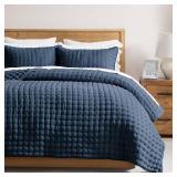 WDCOZY Navy Blue Queen Size Quilt Bedding Sets with Pillow Shams, Lightweight Soft Bedspread Coverlet, Quilted Blanket Thin Comforter Bed Cover, All Season Summer Spring, 3 Pieces, 90x90 inches