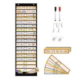 REGELETO Boho 18+1 Pockets Daily Schedule Pocket Chart, 30 pcs Double-Sided Reusable Cards, Scheduling Pocket Chart for Classroom Office Home School Activity(Black)