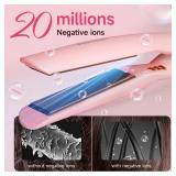 Flat Iron Hair Straightener 1 Inch Titanium - Fast Heating Pink Hair Straightenerï¼ Negative Ions Flat Iron 12 Temp (230Â°F-450Â°F), Auto Shut Off, Temp Memory & Dual Voltage for Smooth Silky 