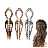Jimmidy Prestige Hair Pins,French U-Shaped Hair pin 3Pack Elegant Women Hair Accessories Suitable for Thick or Thin Hair (Light gray, Reddish brown, Dark yellow)