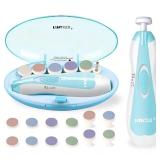 Fansidi Upgraded Baby Nail Trimmer Electric | Easy & Safe Baby Nail File, Precise 4-Stage Gentle Nail Buffer + Nail Clippers for Newborn to Toddler, with 18 Grinding Heads & Soft LED Light, Blue