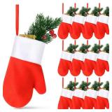 Realspring 12 Pcs 7 Inch Mini Christmas Stockings Hanging Small Stockings Christmas Mitten Stocking Decorations Christmas Stockings with Cuff for Xmas Tree Decor Family Presents Fill(Red)