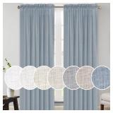 PrinceDeco Linen Curtains for Living Room Thick Linen Burlap Curtains for Bedroom Light Filtering Vertical Drapes Rod Pocket Country Rustic Linen Curtains(Stone Blue, 52\" W x 84\" L)