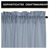 PrinceDeco Linen Curtains for Living Room Thick Linen Burlap Curtains for Bedroom Light Filtering Vertical Drapes Rod Pocket Country Rustic Linen Curtains(Stone Blue, 52\" W x 84\" L)