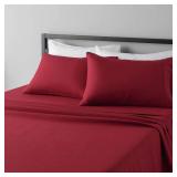 Amazon Basics Lightweight Super Soft Easy Care Microfiber 4 Piece Bed Sheet Set with 14-Inch Deep Pockets, Comfortable Queen, Burgundy, Solid