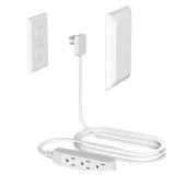 Flat Plug Power Strip Wall Outlet, 3 AC Outlets, Ultra Thin Extension Cord, Multi Socket Extender for Home Office, Dorm Room Essentials for Girls and Boys (White 5ft)
