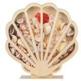 CroBlissful Wooden Seashell Display Case with Acrylic Window, Seashell Display Box Decorative Shadow Box for Sea Glass Agates Shark Teeth Starfish Trinket, Room and Bedroom Decor