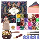 CHUHUAYUAN Wax Seal Stamp Kit - 24 Colors, 624 Pcs Stamp Beads, Sealing Wax Warmer, Metallic Pen & Envelope, Gift & Decoration Set
