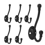 CBWLWJ 6 Pack Heavy Duty Wall Hooks for Hanging, Metal Coat Hooks Wall Mount, Easy to Install, Ideal for Living Room, Bathroom, Kitchen, Bedroom (Black)