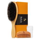 Belula 100% Boar Bristle Hair Brush Set (Medium). Soft Natural Bristles for Thin and Fine Hair. Restore Shine And Texture. Wooden Comb, Travel Bag and Spa Headband Included!