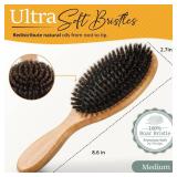 Belula 100% Boar Bristle Hair Brush Set (Medium). Soft Natural Bristles for Thin and Fine Hair. Restore Shine And Texture. Wooden Comb, Travel Bag and Spa Headband Included!