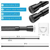 MEXAU 1Pack Spring Tension Curtain Rod 26-39 inch Black Adjustable Spring Rod Extendable Tension Rod For Kitchen, Bathroom, Window, Bookshelf, Closet