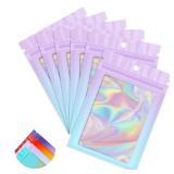 Funfery 100 Pack Gradient Holographic Bags,2.7Ã3.9In Mylar Resealable Bags with Zipper,Clear Window Packaging Pouch,Smell Proof Foil Bag for Food Storage,Sample Jewelry Baggies(Purple Blue)